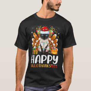 T-shirt Chat siamois Halloween Noël Joyeux Hallothanks