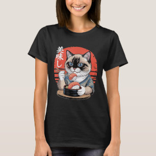 T-shirt Chat siamois japonais mangeant des sushis Kawaii A