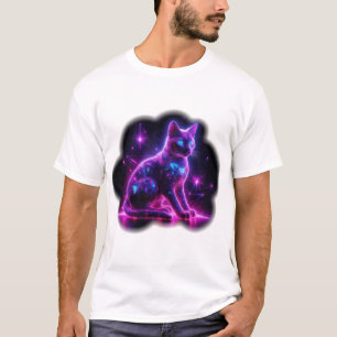 T-shirt Chat Siamois Néon Violet Avec Des Yeux Bleus & Sta