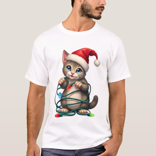 T-shirt Chat siamois Noël col V (2) (Devant)