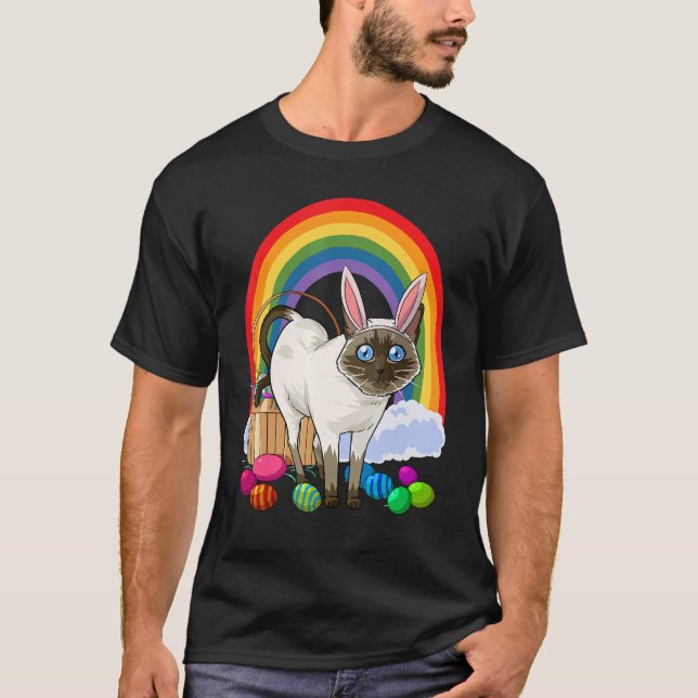 T-shirt Chat siamois Pâques Lapin (Devant)
