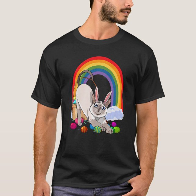 T-shirt Chat siamois Pâques Lapin (Devant)