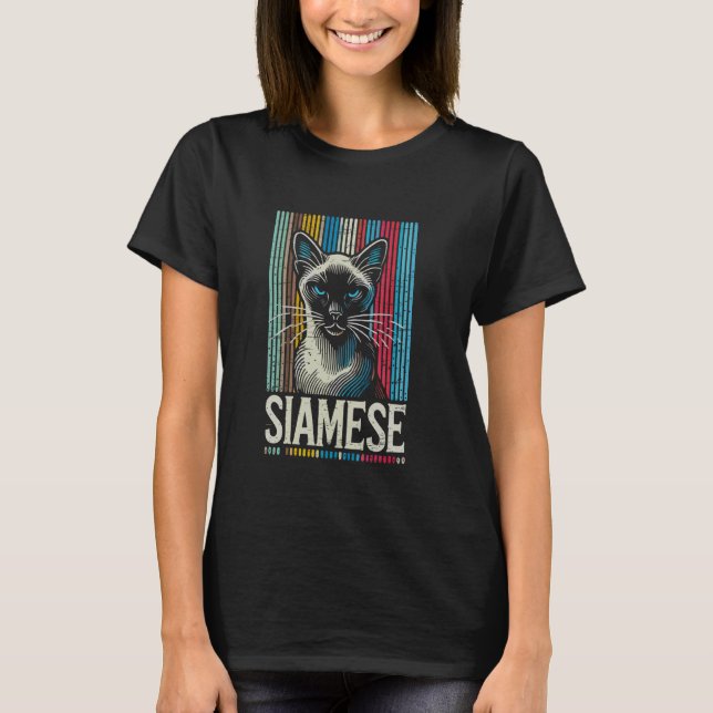 T-shirt Chat Siamois Rayures Rétro Félin Cool (Devant)