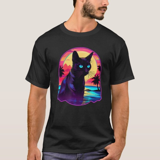 T-shirt Chat siamois Sunset Rétro (Devant)