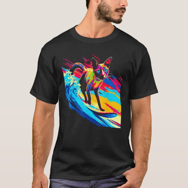 T-shirt Chat siamois surf (Devant)