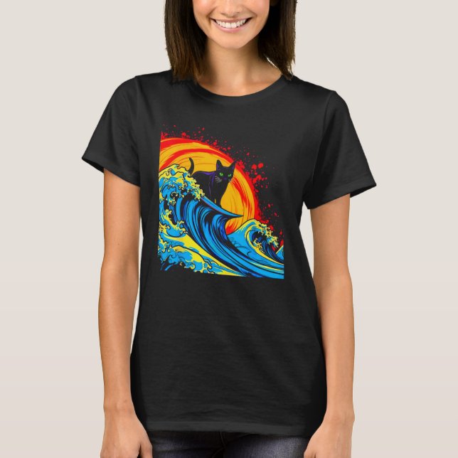 T-shirt Chat siamois surfant l'été (Devant)