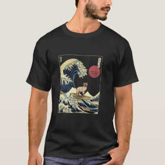 T-shirt Chat siamois vague japonaise de Kanagawa Surf drôl