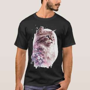 T-shirt Chat Sibérien Cerisier Japonais Fleur de Sakura