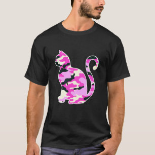 T-shirt Chat silhouette camouflage rose Camouflage Femmes