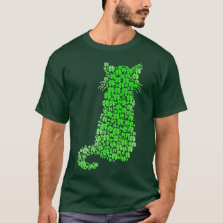 T-shirt Chat Silhouette Shamrock Jour de la Saint Patrick 