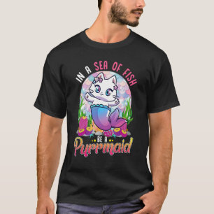 T-shirt Chat Sirène Purrmaid Dans Une Mer De Poisson Purr