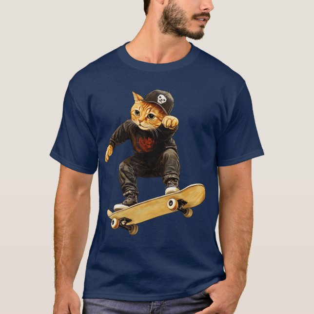 T-shirt chat skateboard (Devant)