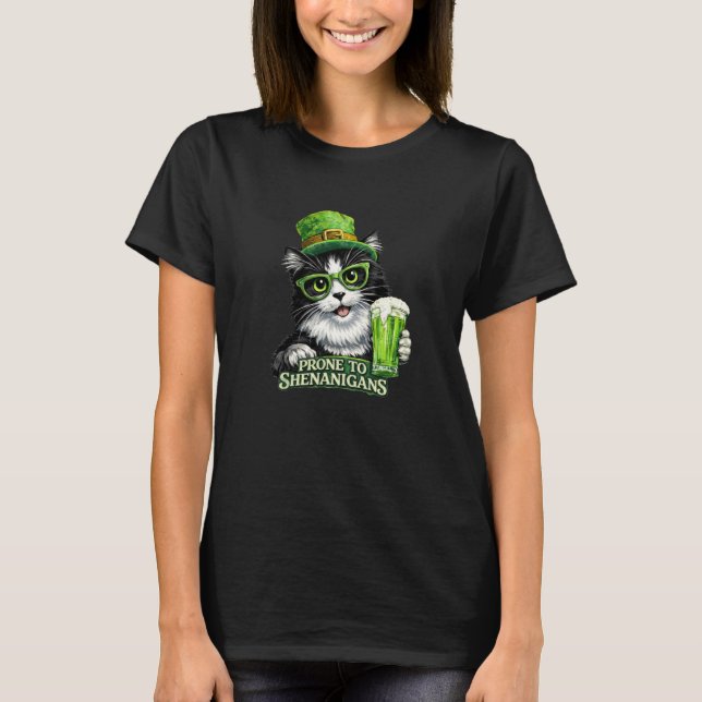 T-shirt Chat Smoking Beer Saint Patrick Prone à Shena (Devant)