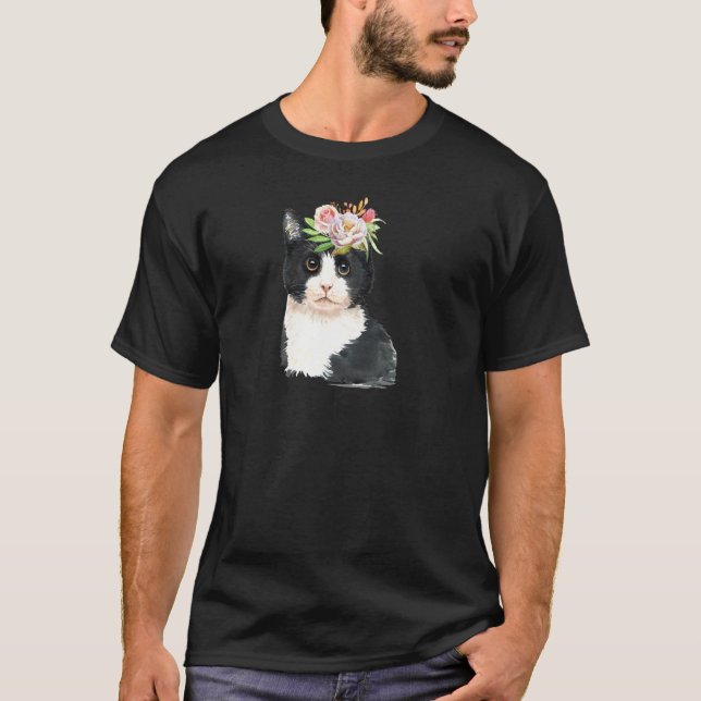 T-shirt Chat smoking Fleurs Kitty Miaou Drôles de chats Fl (Devant)