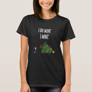 T-shirt Chat Smoking Knocking Over Christmas Tree - Je Fai