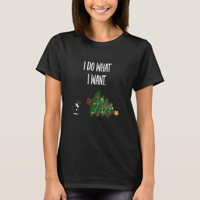 T-shirt Chat Smoking Knocking Over Christmas Tree - Je Fai (Devant)