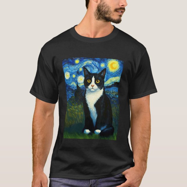 T-shirt Chat Smoking Starry Night (Devant)