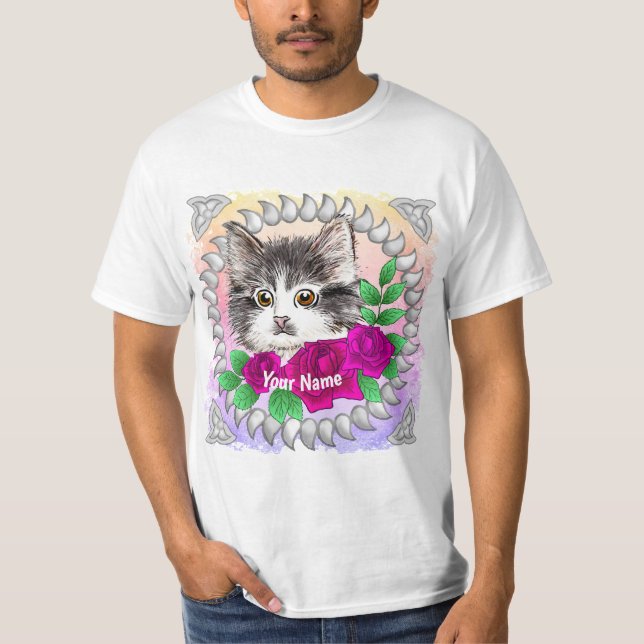 T-shirt Chat Smoking Tuxedo Roses Roses  (Devant)