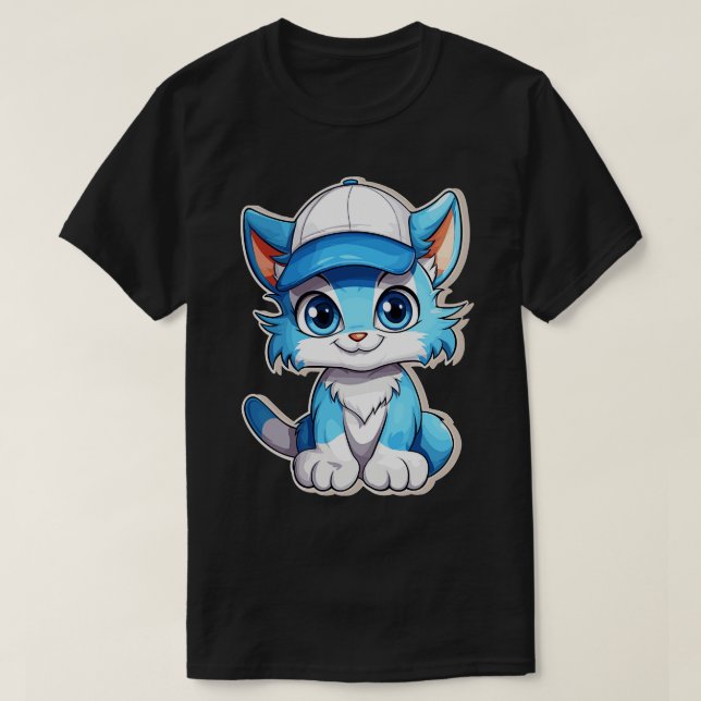 T-shirt chat smurf bleu chat mignon chaton bleu dans un ca (Design devant)