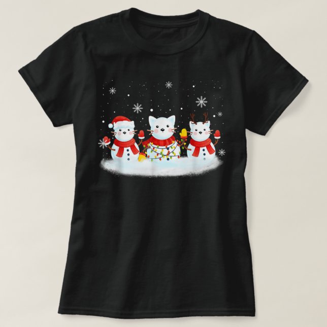 T-shirt Chat Snowman Santa Hat Reindeer Amoureux des chats (Design devant)