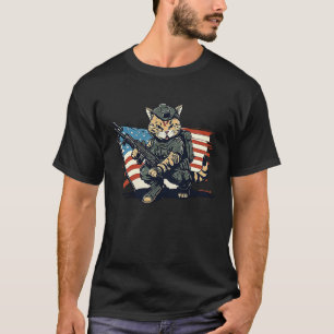 T-shirt Chat Soldat Américain Pistolets Patriote Chaton