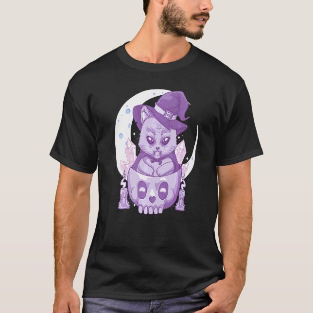 T-shirt Chat sorcier mignon et effrayant Pastel Goth Wicca (Devant)