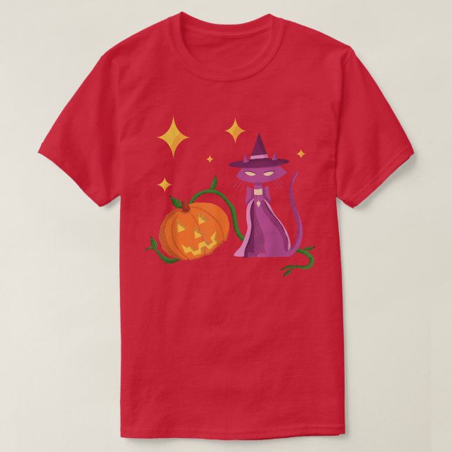 T-shirt Chat-sorcière Halloween éffrayant et Citrouille en (Design devant)