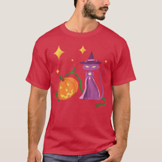 T-shirt Chat-sorcière Halloween éffrayant et Citrouille en