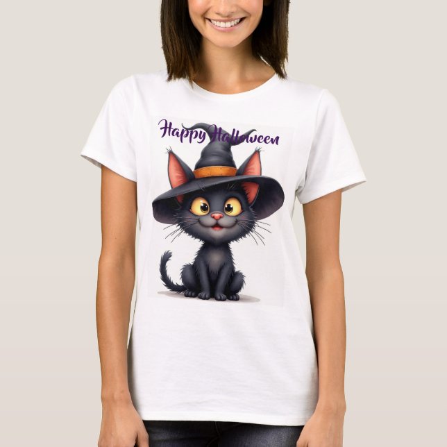 T-shirt Chat sorcière noir (Devant)