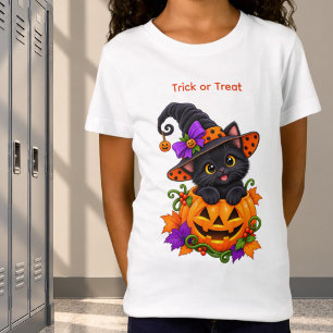T-Shirt Chat sorcière noir dans citrouille d'Halloween per