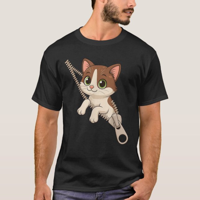 T-shirt Chat sortant d'une fermeture éclair Costume drôle  (Devant)