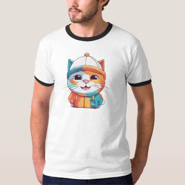 T-shirt Chat souriant portant un chapeau-78190 (Devant)