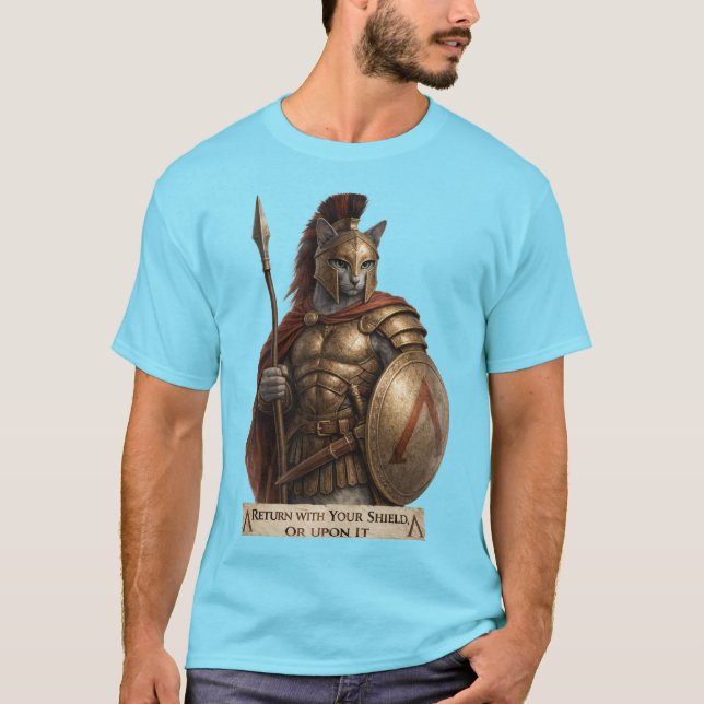 T-shirt Chat Spartan Blue Russe (Devant)