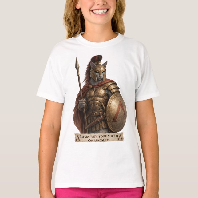 T-shirt Chat spartiate Bleu Russe (Devant)