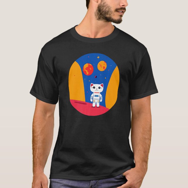 T-shirt Chat Spatial Astronaute Explorant les planètes Sci (Devant)