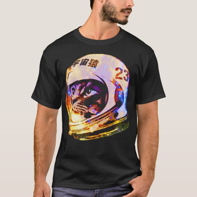 T-shirt Chat spatial astronaute (version galaxie profonde) (Devant)