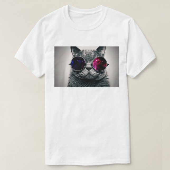 T-shirt Chat spatial cool avec lunettes télescopiques Voie (Design devant)
