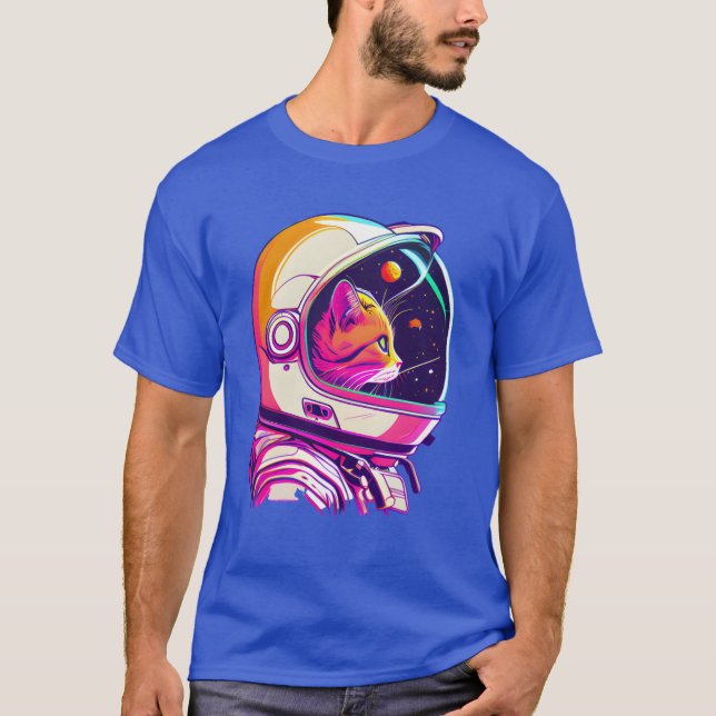 T-shirt Chat spatial Vaporwave esthétique 80s 90s Astronau (Devant)