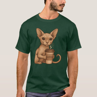 T-shirt Chat Sphyn avec son design de café Kawa Zoomies