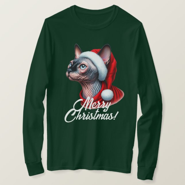 T-shirt Chat Sphynx à Santa Hat Noël (Design devant)