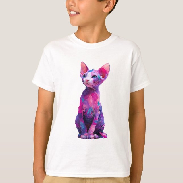 T-shirt Chat Sphynx Aquarelle Abstraite Enfants (Devant)