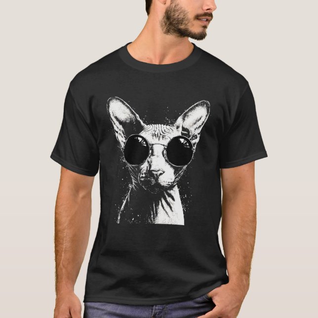 T-shirt Chat Sphynx avec Lunettes de Soleil Blanc Splash A (Devant)