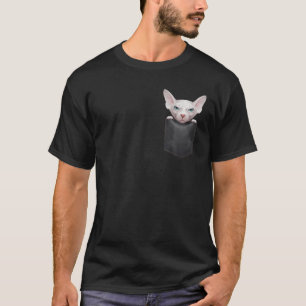 T-shirt Chat Sphynx Blanc Dans La Poche Du Sein