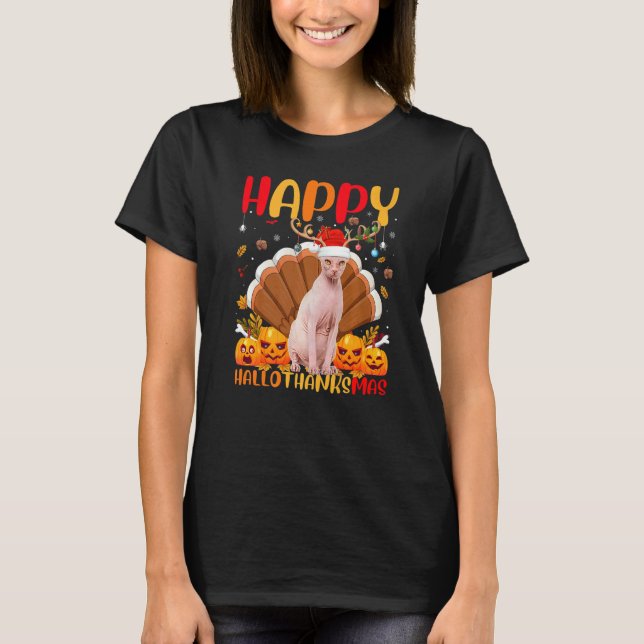 T-shirt Chat Sphynx Chat Sphynx heureux Hellothanksmas (Devant)