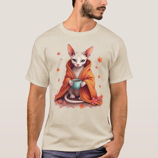 T-shirt Chat Sphynx Cozy Enveloppé dans une Couverture ave (Devant)