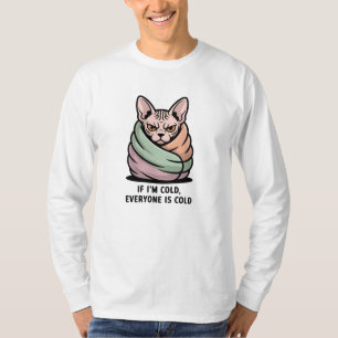 T-shirt Chat Sphynx En Colère Art de Dessin Animé Humour F