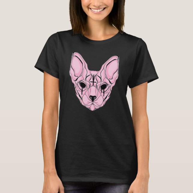 T-shirt Chat Sphynx Goth Pastel (Devant)