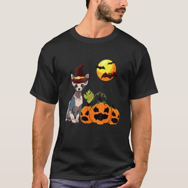 T-shirt Chat Sphynx Halloween Pour Chat Sans Poils (Devant)