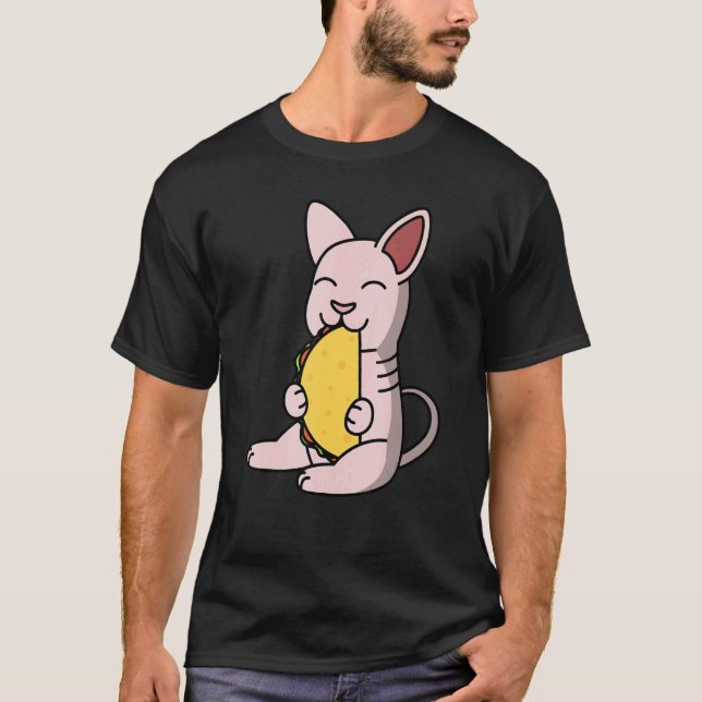 T-shirt Chat Sphynx mangeant un taco animal de compagnie (Devant)