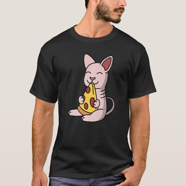 T-shirt Chat Sphynx mangeant une pizza d'animal de compagn (Devant)
